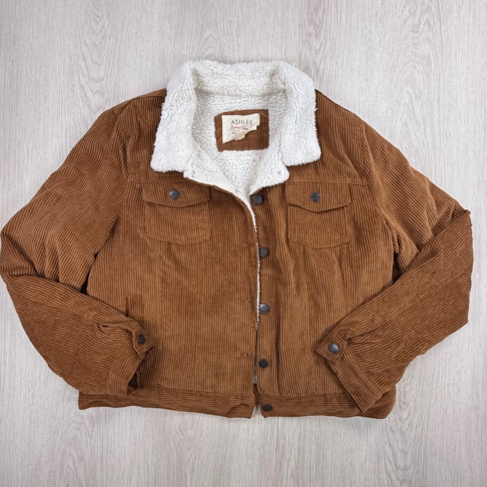 Corduroy Jacket Ashley Sunrise Collection Womens XL Brown Faux Shearling Lined